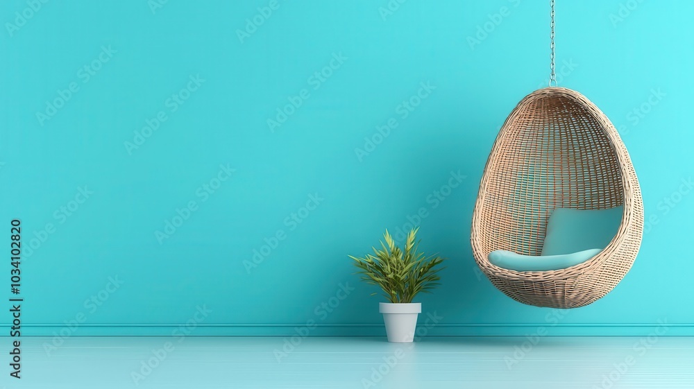 Obraz premium Rattan egg chair with a hanging design, perfect for both indoor and outdoor spaces, rattan furniture, rattan egg chair
