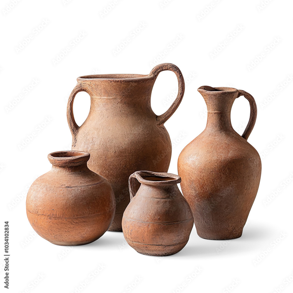 Rustic Clay Pots and Vases Collection on a Transparent Background Rustic Clay Pots and Vases Collection on a Transparent Background