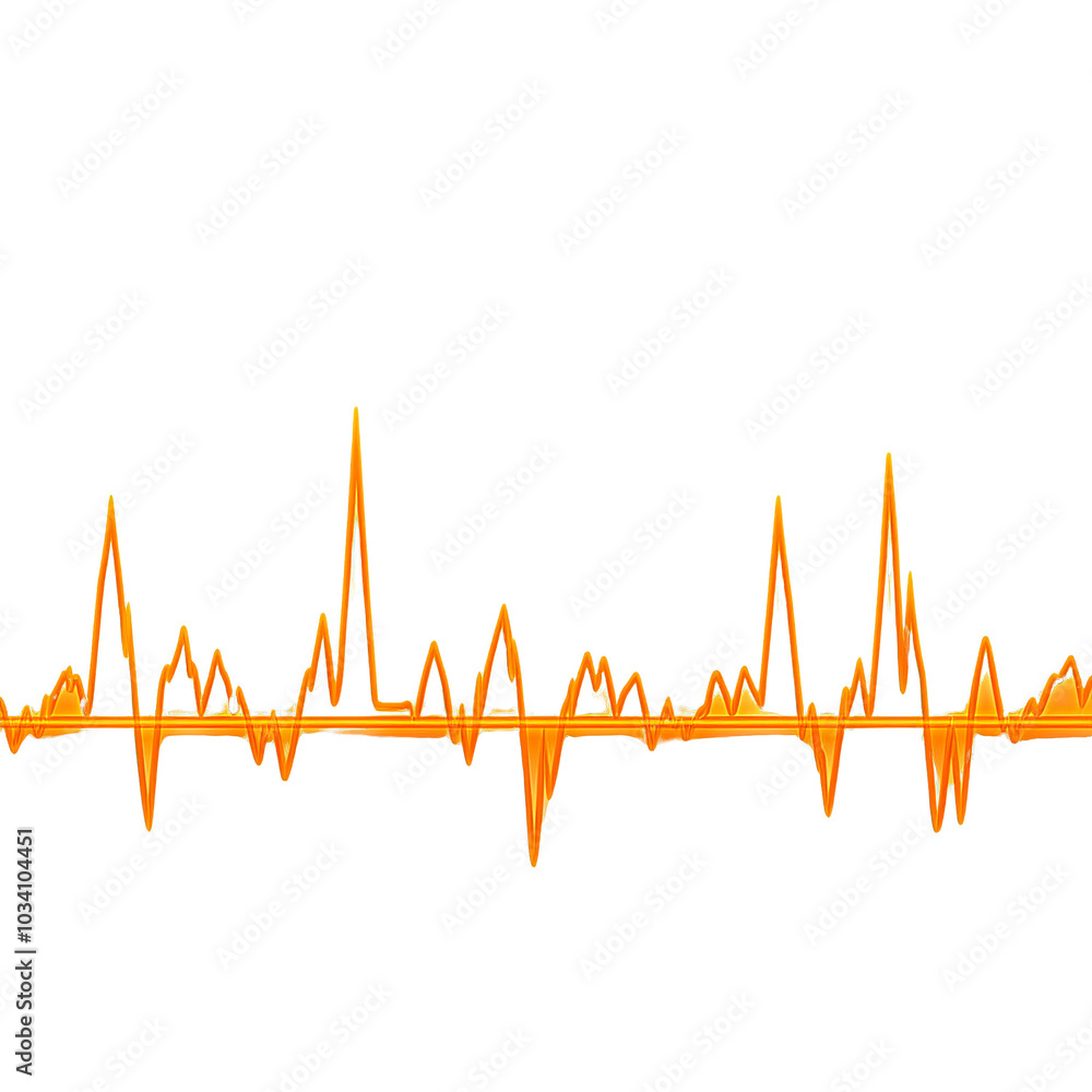 Orange sound wave graphic with peaks and valleys on a black background. Orange sound wave graphic with peaks and valleys on a black background.
