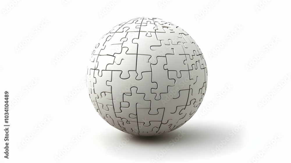 3D Floating White Jigsaw Globe Concept for Global Mental Health Awareness - Close Up of Assembling Puzzle Globe on Isolated White Background 3D Floating White Jigsaw Globe Concept for Global Mental Health Awareness - Close Up of Assembling Puzzle Globe on Isolated White Background
