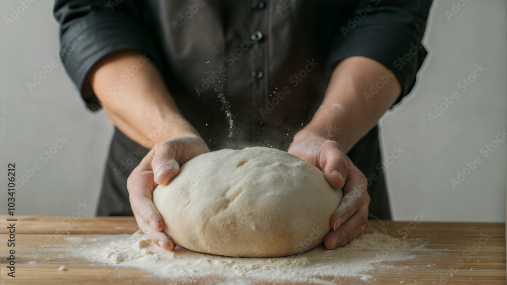 Baker's hands holding dough embodying the art of baking and craftsmanship Baker's hands holding dough embodying the art of baking and craftsmanship