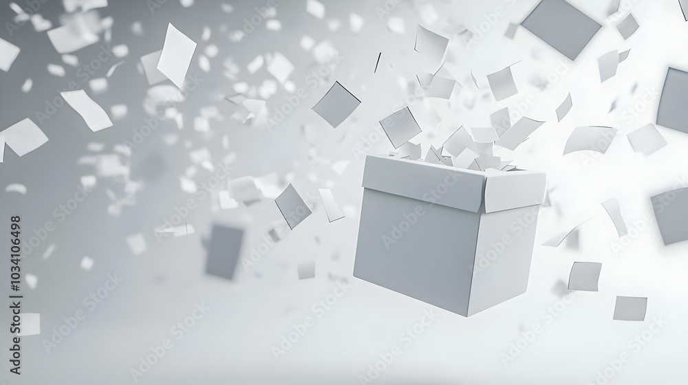 3D Soaring Ballot Box Concept with Antigravity Votes Flowing Upwards in Wide Shot - Isolated on White Background for Maximum Impact 3D Soaring Ballot Box Concept with Antigravity Votes Flowing Upwards in Wide Shot - Isolated on White Background for Maximum Impact