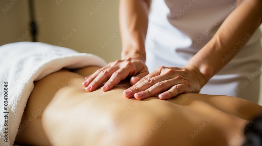 A massage therapist's hands are massaging a client's back A massage therapist's hands are massaging a client's back