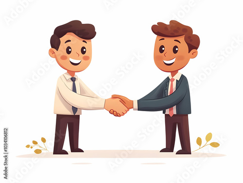 Flat Vector Illustration of Surprised Politician Handshake with Major Donor, Capturing Excitement of Campaign Finance Breakthroughs, Isolated on White Background photo