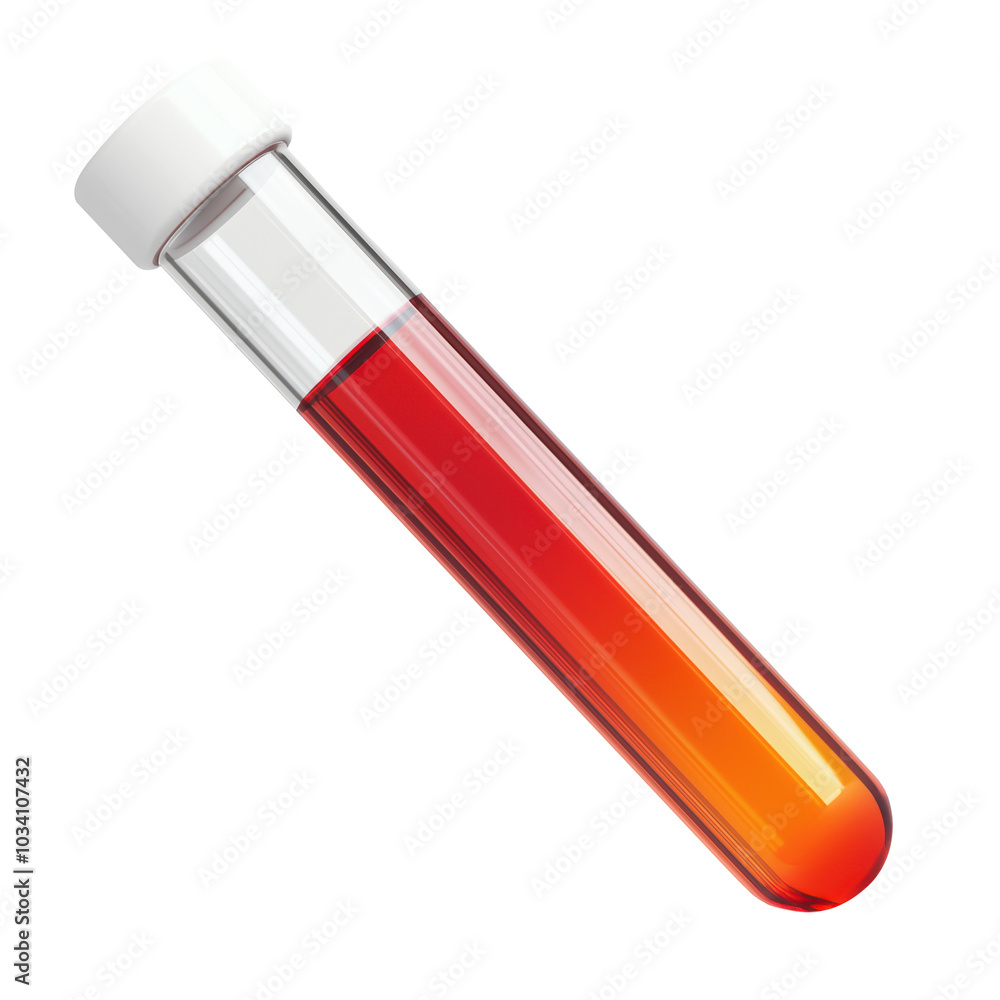3D test tube containing red liquid, commonly used in scientific or medical visuals to represent experiments, laboratory work, or chemical research. Isolated on transparent background, png. 3D test tube containing red liquid, commonly used in scientific or medical visuals to represent experiments, laboratory work, or chemical research. Isolated on transparent background, png.
