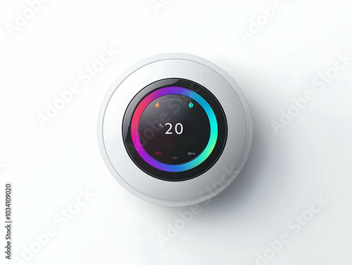 Futuristic Flat Vector Illustration of Emotion Regulation Thermostat: Macro View of a White Dial Adjusting for Mood Control on a White Background - Perfect for Emotional Balance Tips and Mental Wellne photo