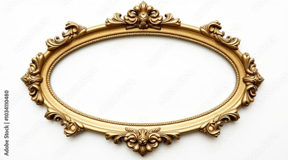 Elegant ornate gold oval frame on white for art or decor Elegant ornate gold oval frame on white for art or decor