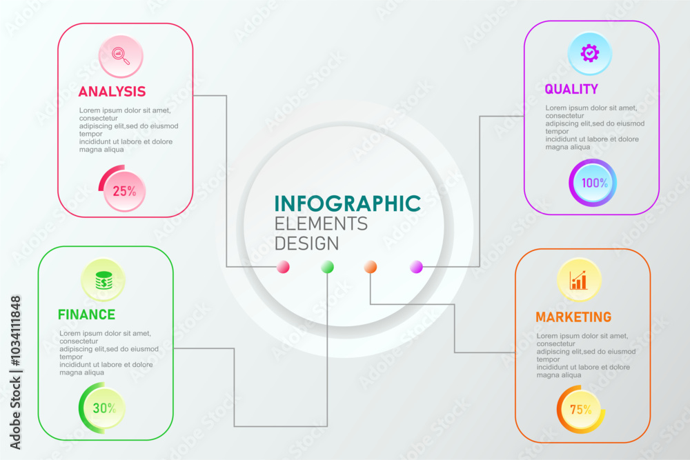 Business infographic template with 4 lists, options, steps, proccesses. Business presentation template for workflow, outline, chart, diagram, information, etc. Vector template EPS 10. Business infographic template with 4 lists, options, steps, proccesses. Business presentation template for workflow, outline, chart, diagram, information, etc. Vector template EPS 10.