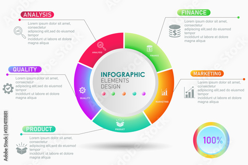 Business infographic template with 5 lists, options, steps, proccesses. Business presentation template for workflow, outline, chart, diagram, information, etc. Vector template EPS 10.