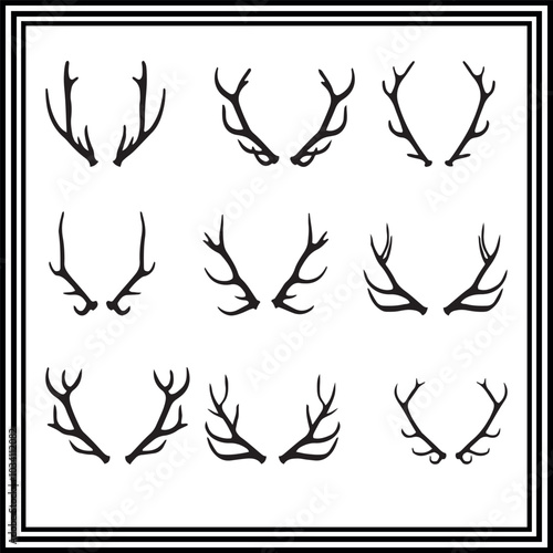 A set o black deer antlers isolated on white background