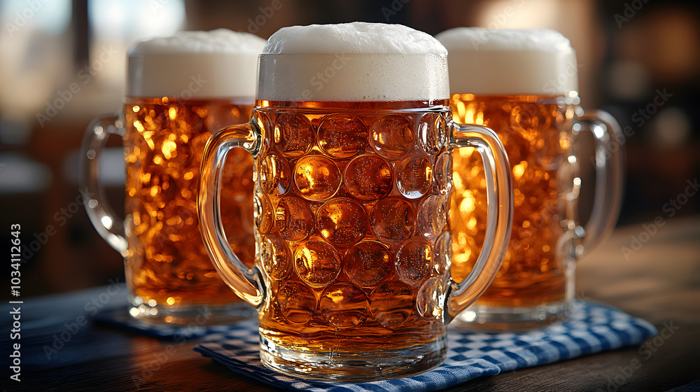 A Photo of Three Tall Glass Mugs with Foam on Top Sitting on a Wooden Table
A Photo of Three Tall Glass Mugs with Foam on Top Sitting on a Wooden Table