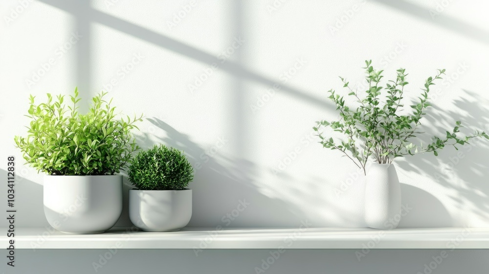Modern minimalist plant decor on a bright shelf Modern minimalist plant decor on a bright shelf