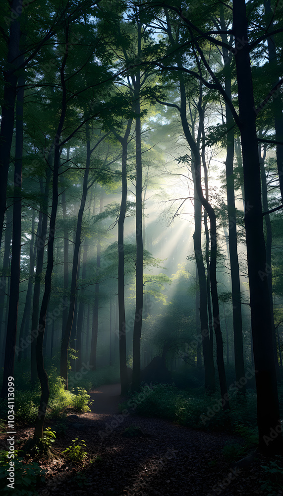 Naklejka premium Deep magic forest isolated with white highlights, png