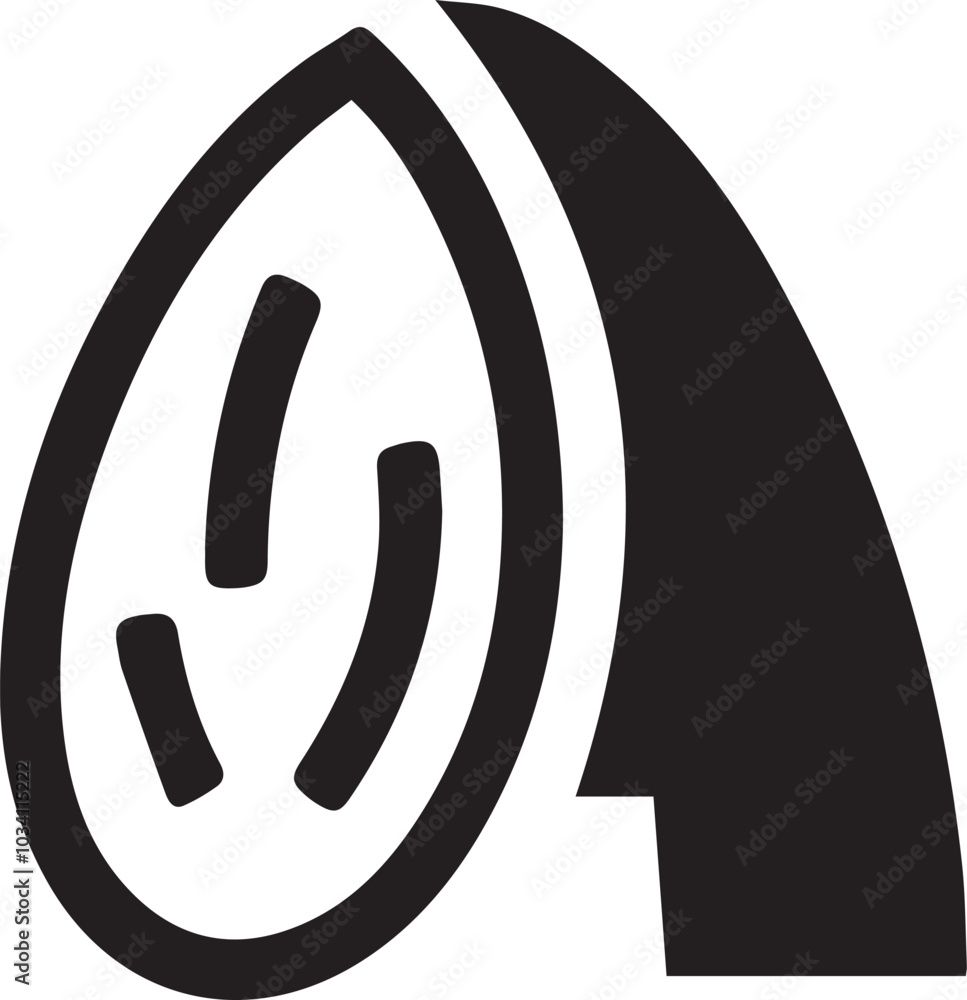 A minimalist illustration of a almond logo with the letter A minimalist illustration of a almond logo with the letter