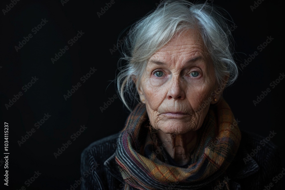 A Thoughtful Elderly Woman Gazes Intently, Capturing Deep Emotions and Wisdom in Her Eyes A Thoughtful Elderly Woman Gazes Intently, Capturing Deep Emotions and Wisdom in Her Eyes