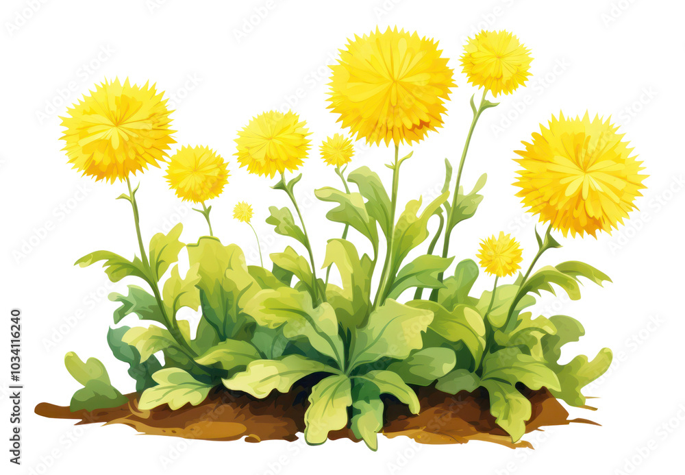 Fototapeta premium PNG A growing dandelion bush flower plant herbs.