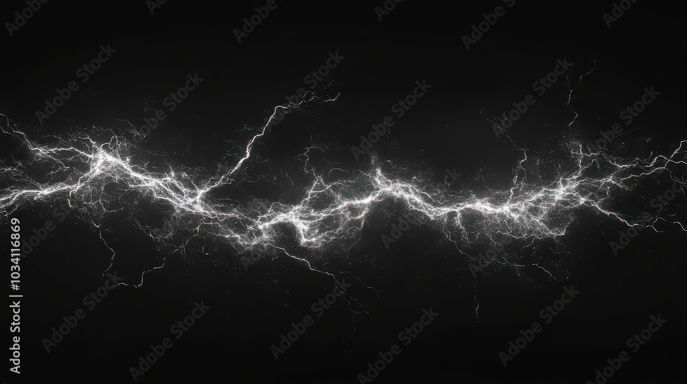 White lightning bolts crackle across a black background. White lightning bolts crackle across a black background.