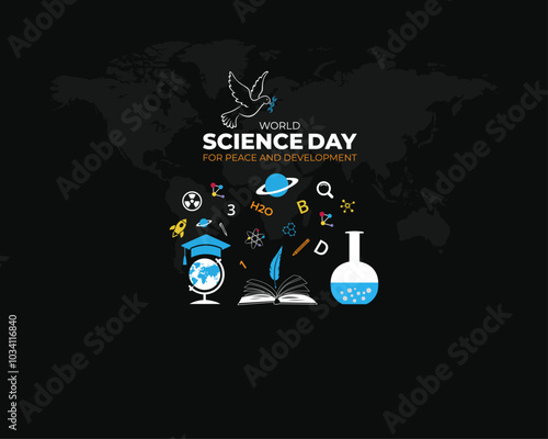 World Science Day for Peace and Development. November 10.Template for background with banner, poster and card. Vector illustration.
