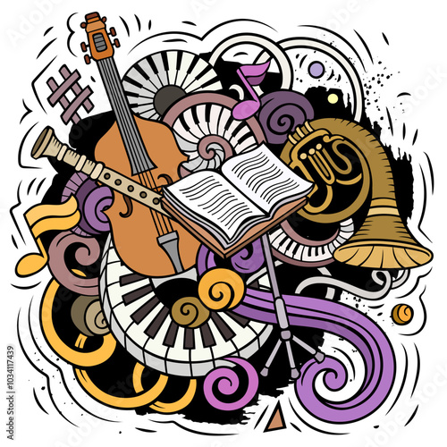 Cartoon vector doodles Classic music illustration