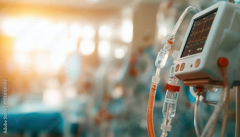 Sideangle view of life support and ventilator machines