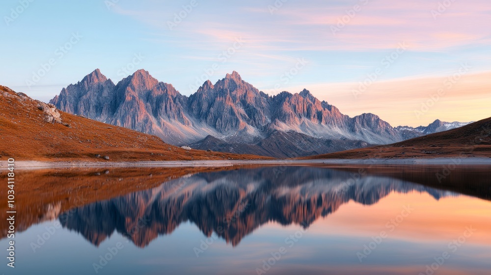 Majestic mountains reflect in a serene lake at sunset, showcasing nature's beauty and tranquility. Majestic mountains reflect in a serene lake at sunset, showcasing nature's beauty and tranquility.