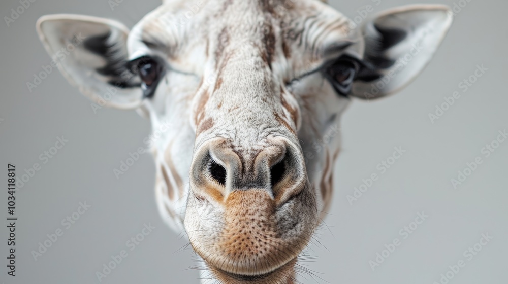 Obraz premium Giraffe gracefully gazes at the camera in a serene indoor habitat during daylight hours