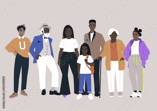A vibrant portrait of a diverse African family gathering, showcasing love, culture, and generational bonds in a stylish urban setting