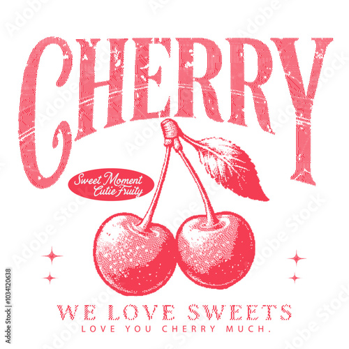 Cherry fruit print. Nature fruit club print design. Cherry farm artwork. Love you cherry much. Organic food artwork for for t-shirt. Fruit vintage t-shirt design.
