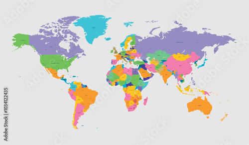 Colored political world map