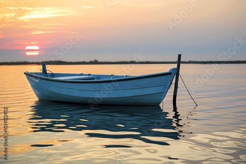 One fishing boat floating on the water