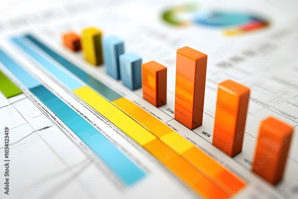 Colorful 3D Bar Graph on a White Sheet of Paper Colorful 3D Bar Graph on a White Sheet of Paper