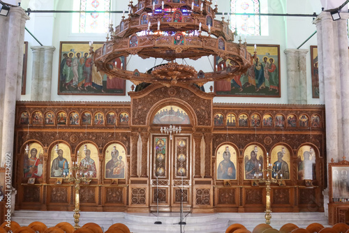 Bild auf Leinwand Interior of a greek orthodox church showing iconostasis detail