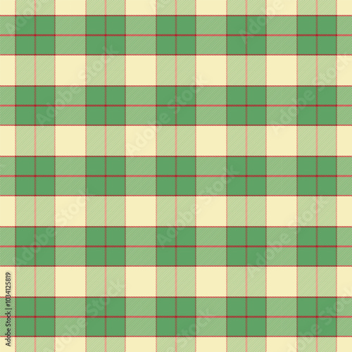 Plaid with twill weave repeat pattern in green yellow red.Gingham seamless pattern with stripes.Checkered tartan Geometric graphic vector illustration background.