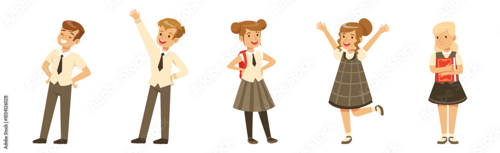 Cute Boy and Girl Character in School Uniform Vector Set Cute Boy and Girl Character in School Uniform Vector Set