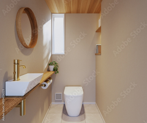Foto トイレデザイン　木と真鍮がお洒落な北欧ナチュラルテイストのインテリア