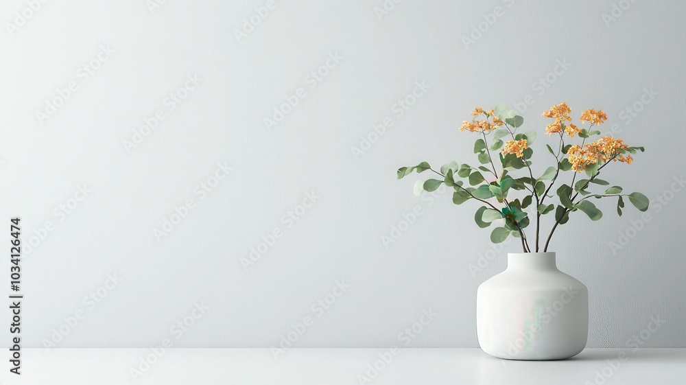 Fresh flowers in a white vase against a minimalistic background. Fresh flowers in a white vase against a minimalistic background.
