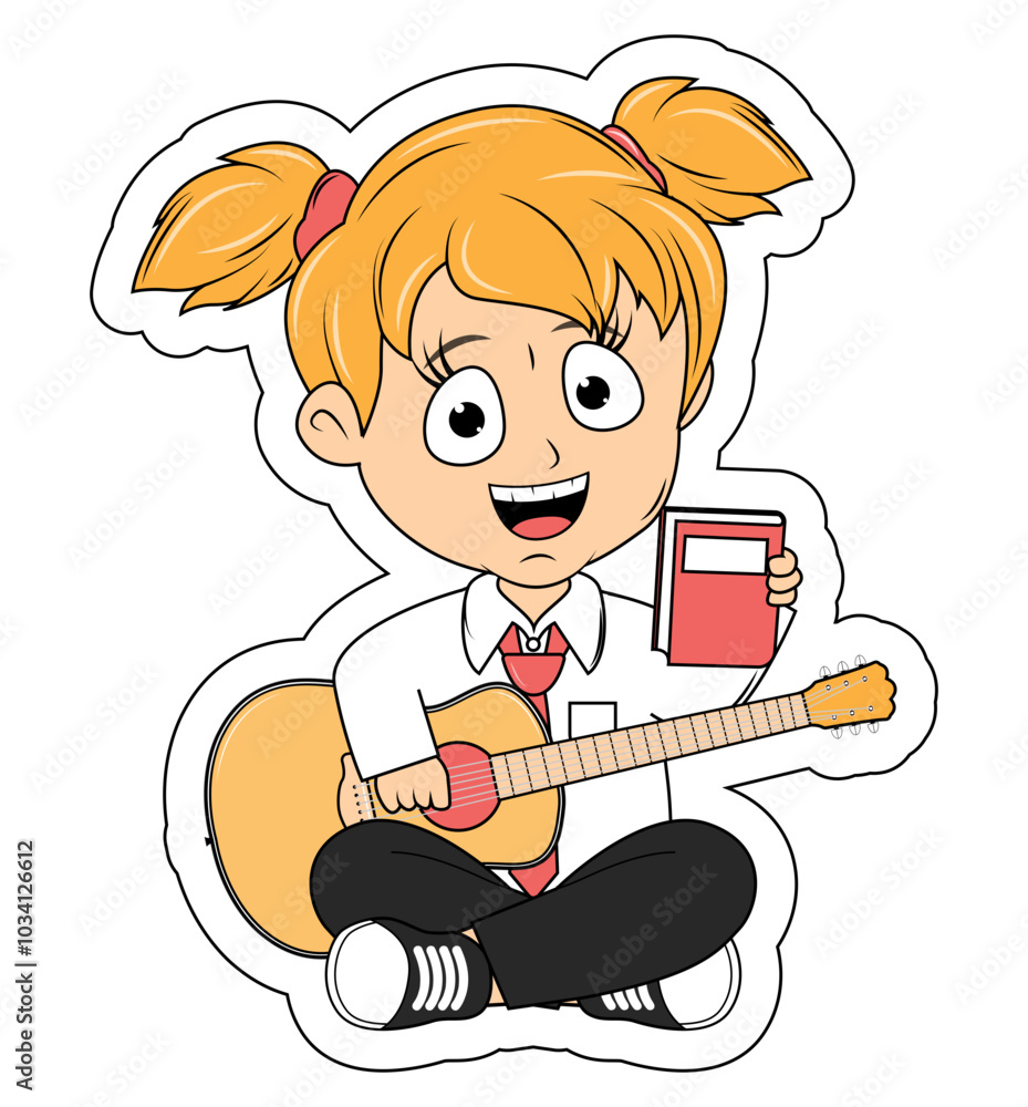 Cute Girl Cartoon Play Guitar Cute Girl Cartoon Play Guitar