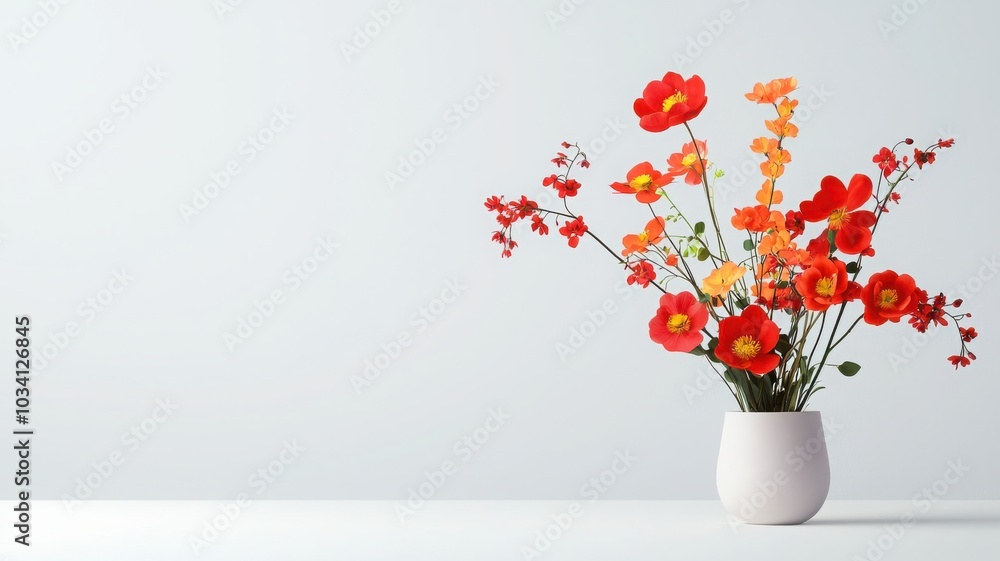 Vibrant flowers in a white vase against a soft background. Vibrant flowers in a white vase against a soft background.