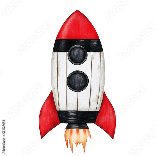 Retro rocket ship illustration, white isolated background photo