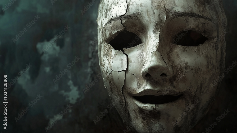 Fototapeta premium Wydobywający się z ust śmiech, pozbawiony prawdziwej radości, maskuje głęboki ból wewnętrzny.