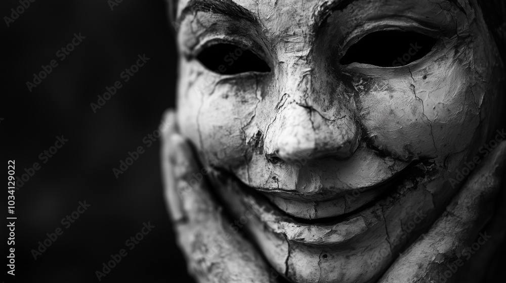 Obraz premium Wydobywający się z ust śmiech, pozbawiony prawdziwej radości, maskuje głęboki ból wewnętrzny.