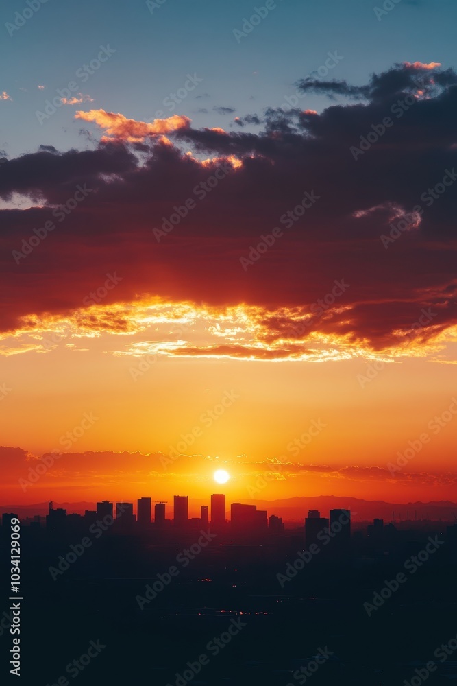 City Skyline Silhouette at Sunset with Vibrant Colors City Skyline Silhouette at Sunset with Vibrant Colors