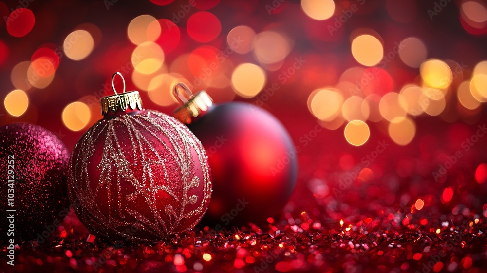 A festive image featuring red Christmas ornaments surrounded by shimmering lights and glimmering decorations, creating a warm holiday atmosphere. A festive image featuring red Christmas ornaments surrounded by shimmering lights and glimmering decorations, creating a warm holiday atmosphere.