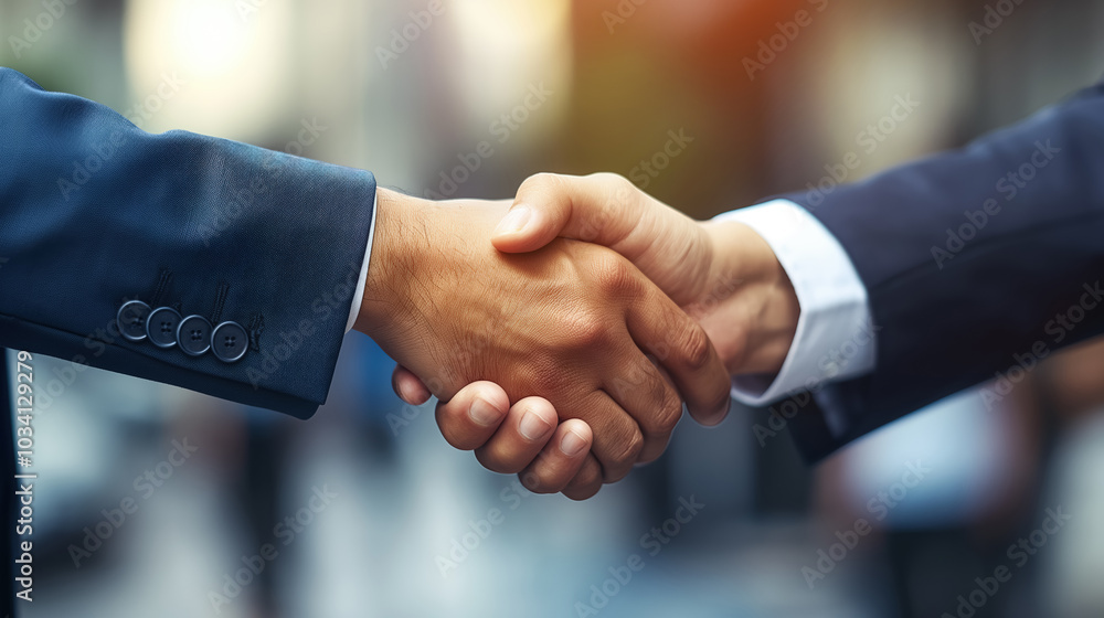 Business partnership and agreement handshake in professional setting Business partnership and agreement handshake in professional setting