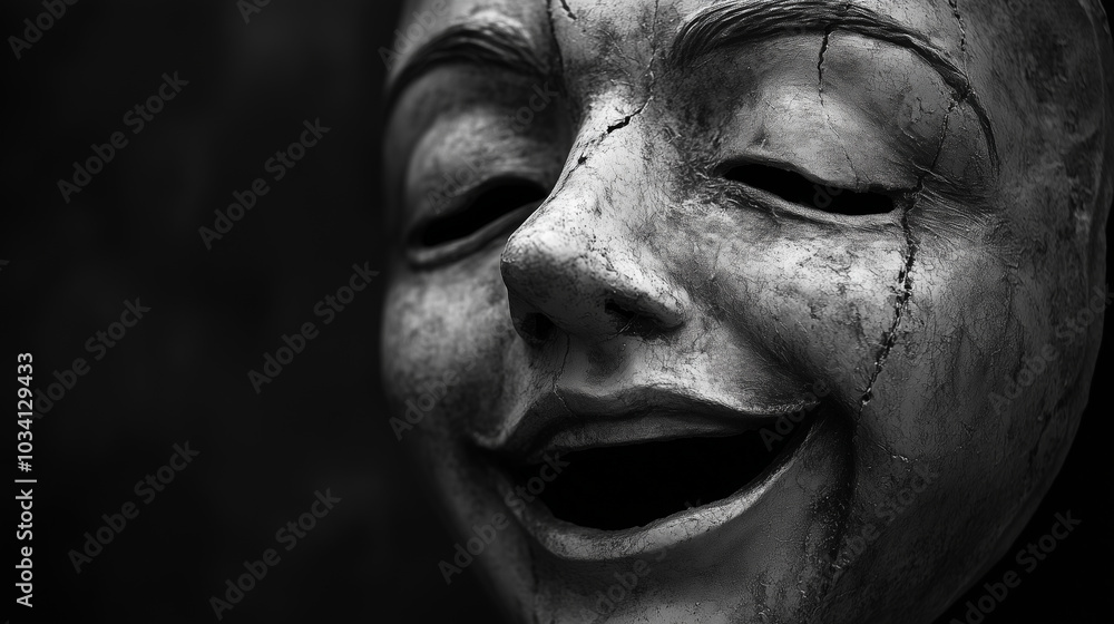 Obraz premium Wydobywający się z ust śmiech, pozbawiony prawdziwej radości, maskuje głęboki ból wewnętrzny.