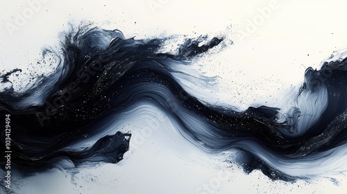 Abstract black and white paint swirls.