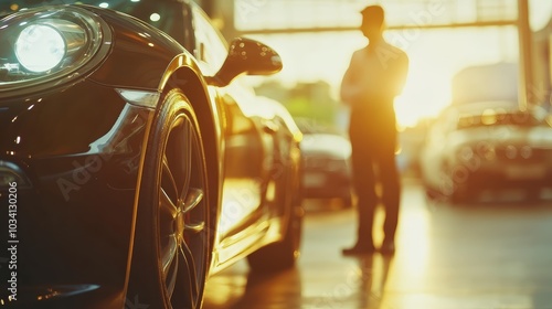 Man contemplating a car in the garage, study in automotive fascination