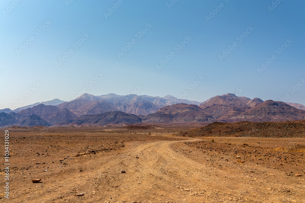 Road to the Brandberg mountain, Damaraland landscape, Namibia, Africa Road to the Brandberg mountain, Damaraland landscape, Namibia, Africa