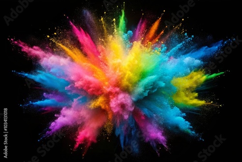 Explosion splash of colorful powder with freeze isolated on background, abstract splatter of colored dust powder