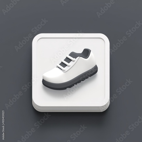 A modern white sneaker icon on a gray background, showcasing stylish footwear design and functionality. 3d model mobile application icons photo